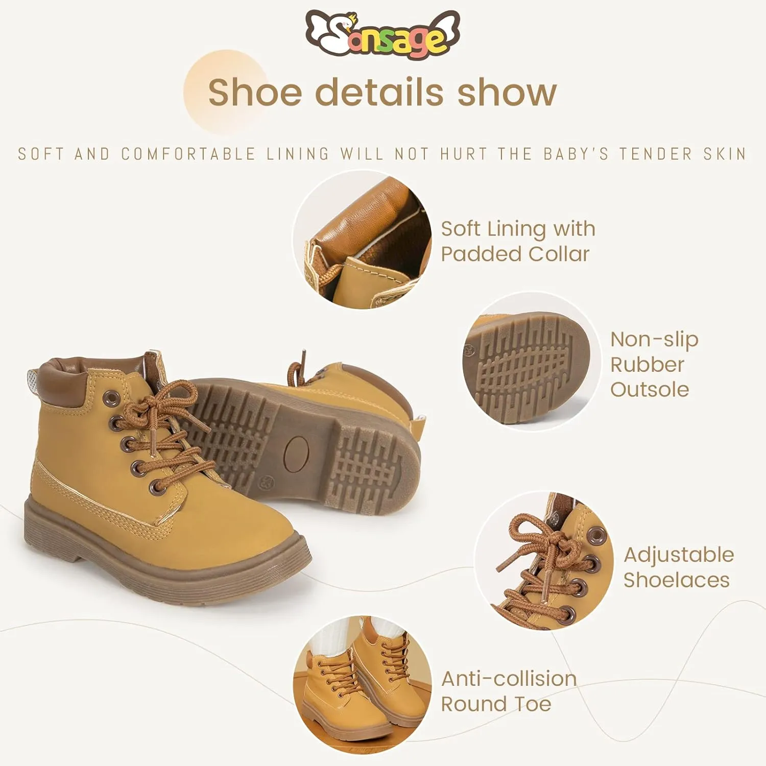Sonsage Boy Girl Ankle Boots Waterproof Non-Slip Leather Chelsea Boots Little Kids Toddler Snow Winter Combat Ankle Work Booties Size US 5.5-9.5