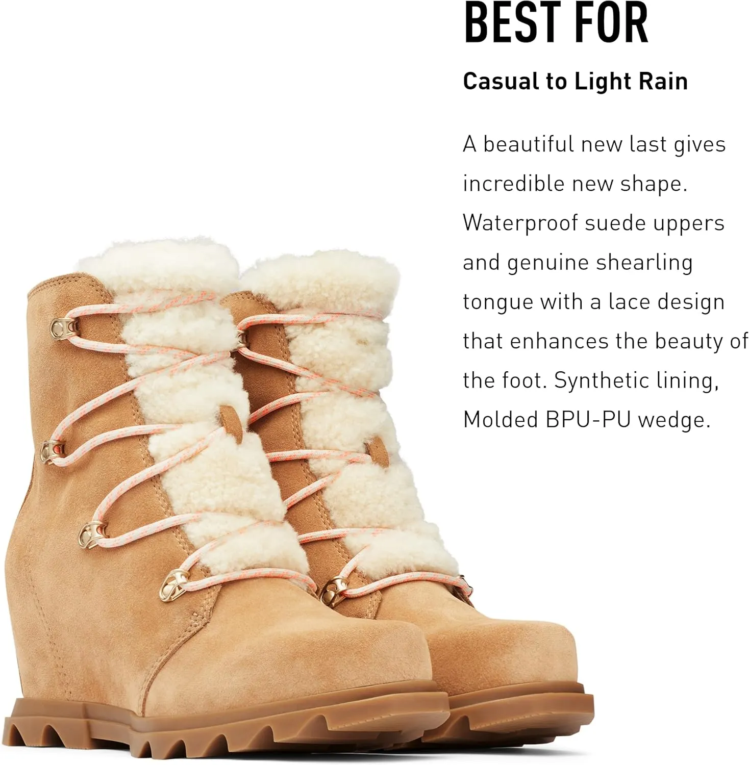 Sorel Women's Joan of Arctic Wedge III Lace Cozy Boot — Waterproof Suede Wedge Boots