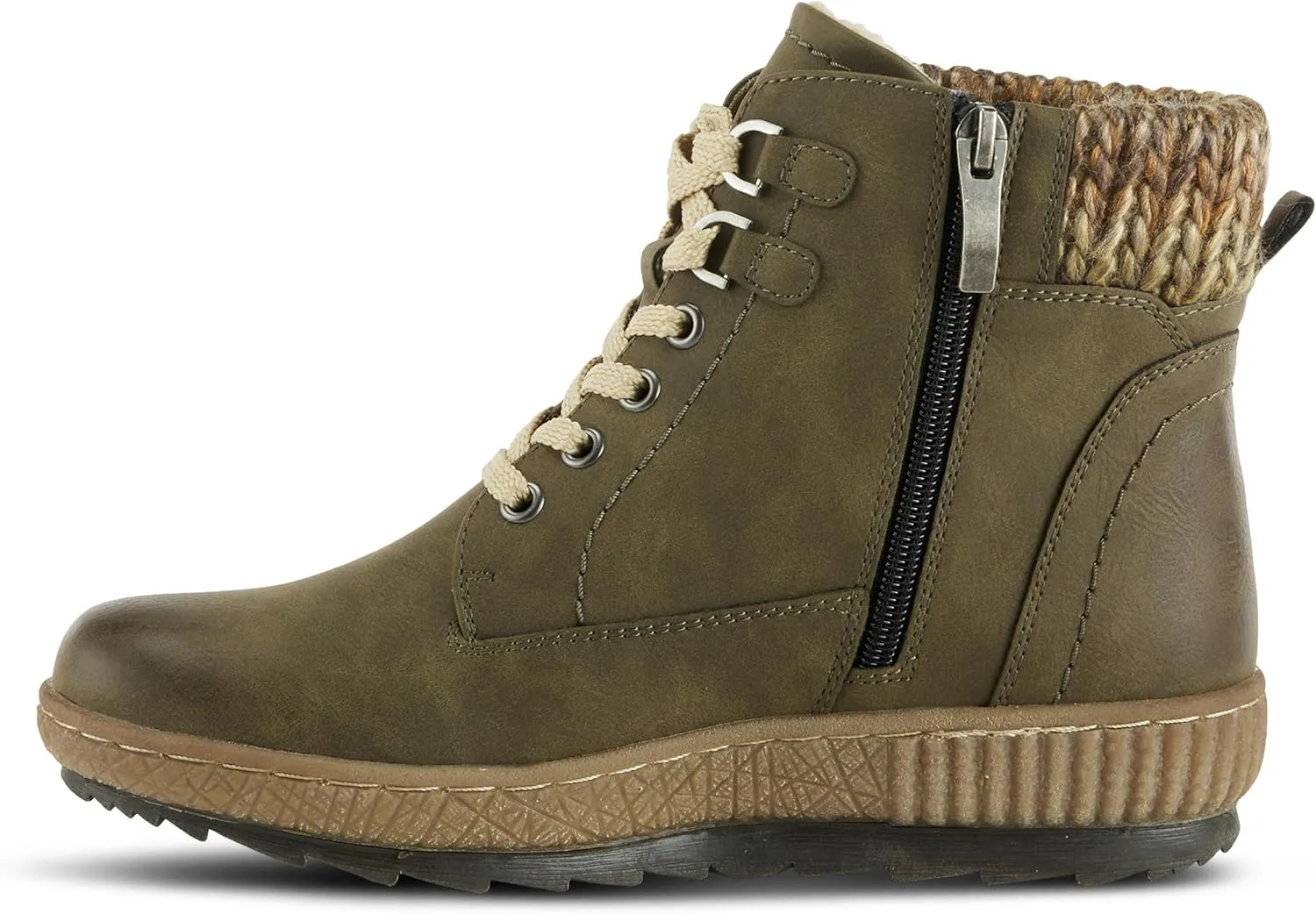 Spring Step Relife Karlene Waterproof Ankle Boots for Women | Shoes for Women with Sweater Top, Decorative Zipper and Cozy Sherpa Lining