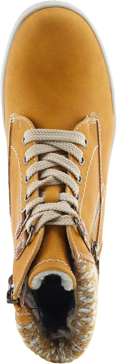 Spring Step Relife Karlene Waterproof Ankle Boots for Women | Shoes for Women with Sweater Top, Decorative Zipper and Cozy Sherpa Lining