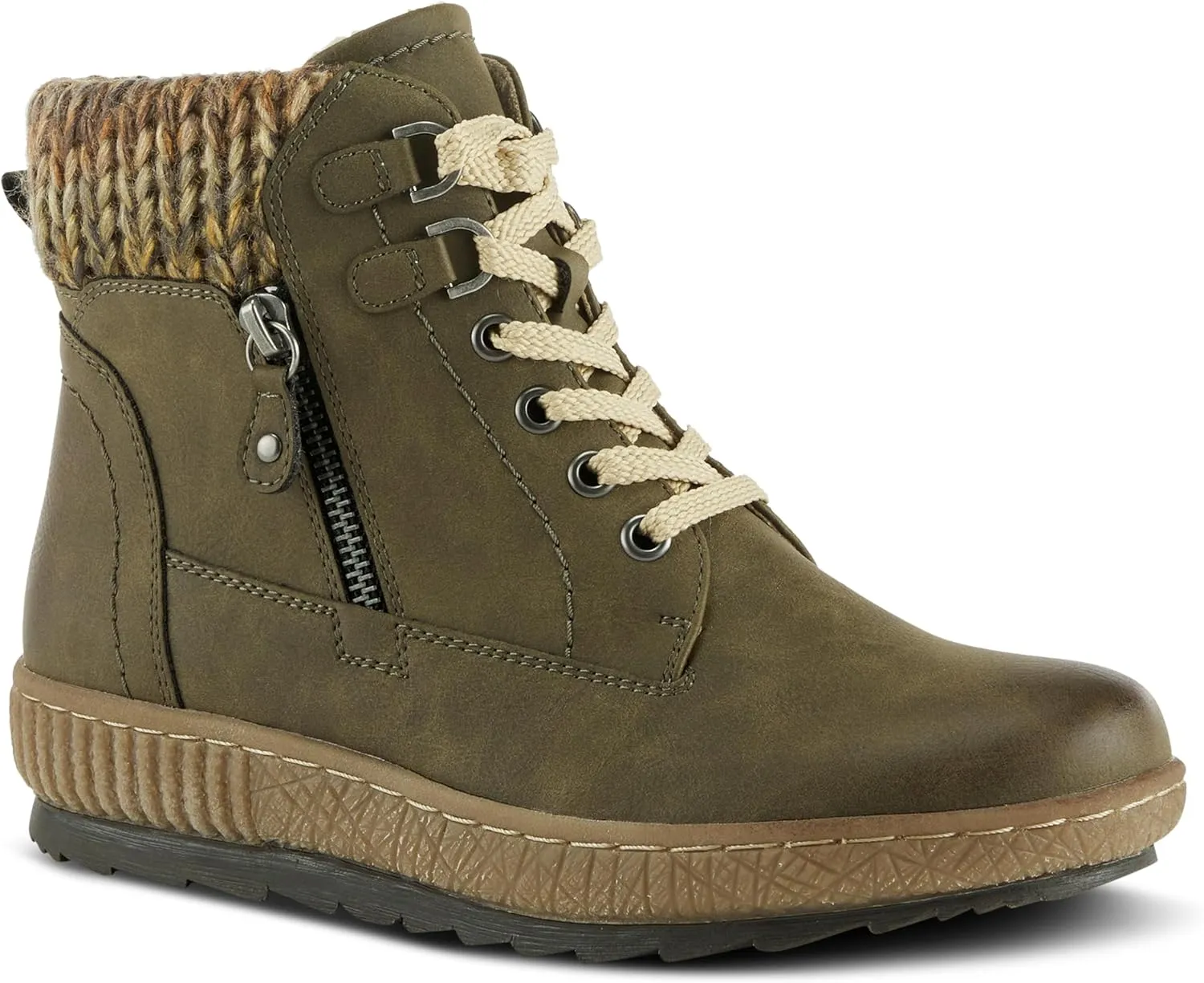 Spring Step Relife Karlene Waterproof Ankle Boots for Women | Shoes for Women with Sweater Top, Decorative Zipper and Cozy Sherpa Lining