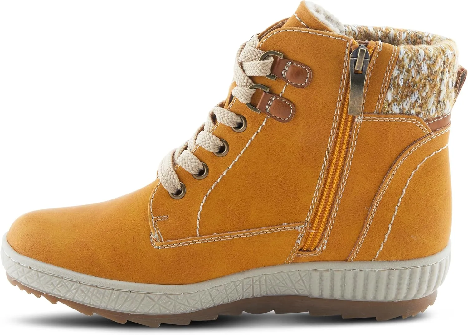 Spring Step Relife Karlene Waterproof Ankle Boots for Women | Shoes for Women with Sweater Top, Decorative Zipper and Cozy Sherpa Lining