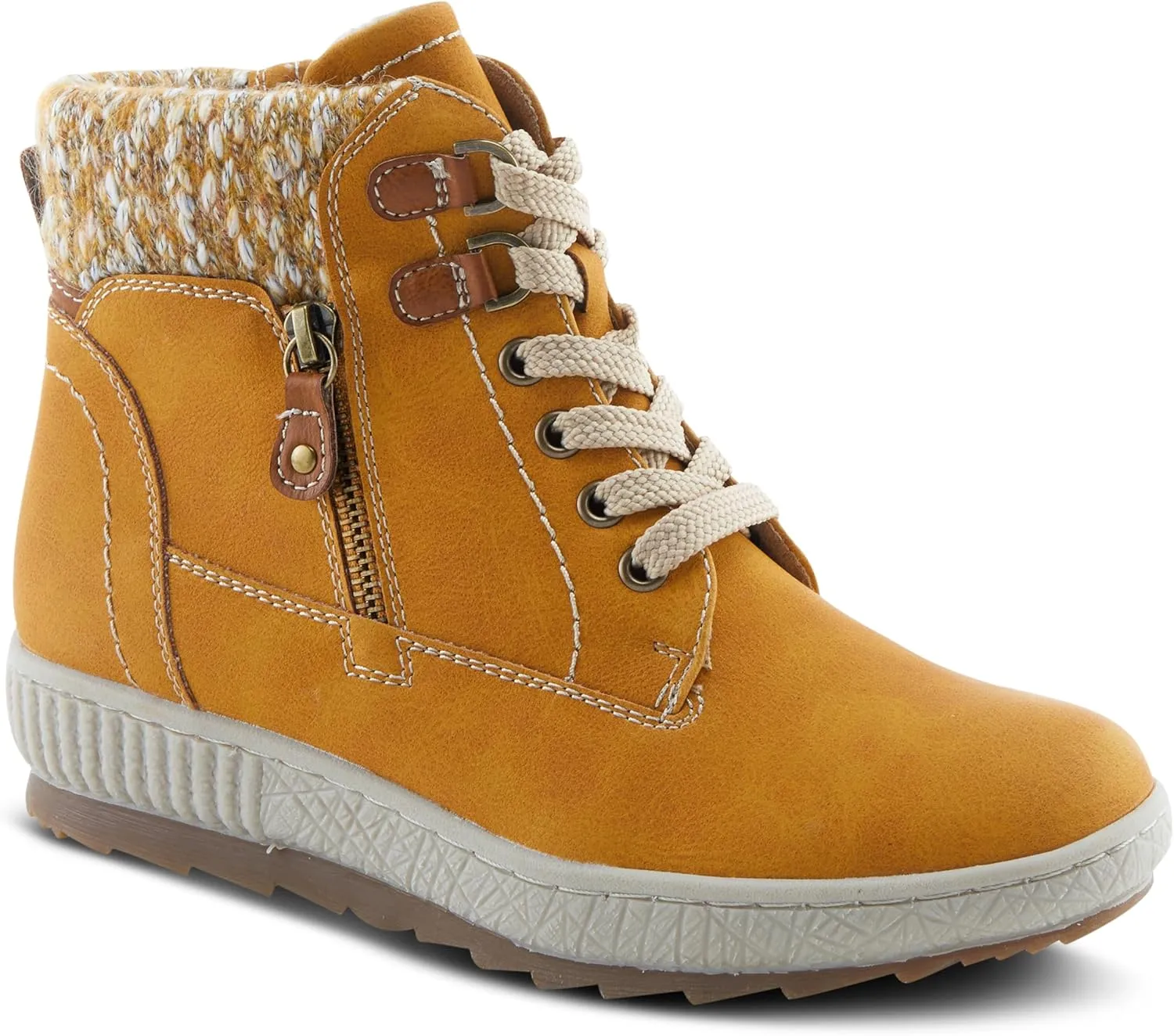 Spring Step Relife Karlene Waterproof Ankle Boots for Women | Shoes for Women with Sweater Top, Decorative Zipper and Cozy Sherpa Lining