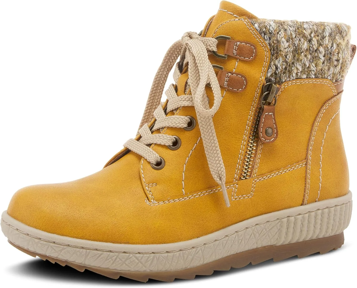 Spring Step Relife Karlene Waterproof Ankle Boots for Women | Shoes for Women with Sweater Top, Decorative Zipper and Cozy Sherpa Lining