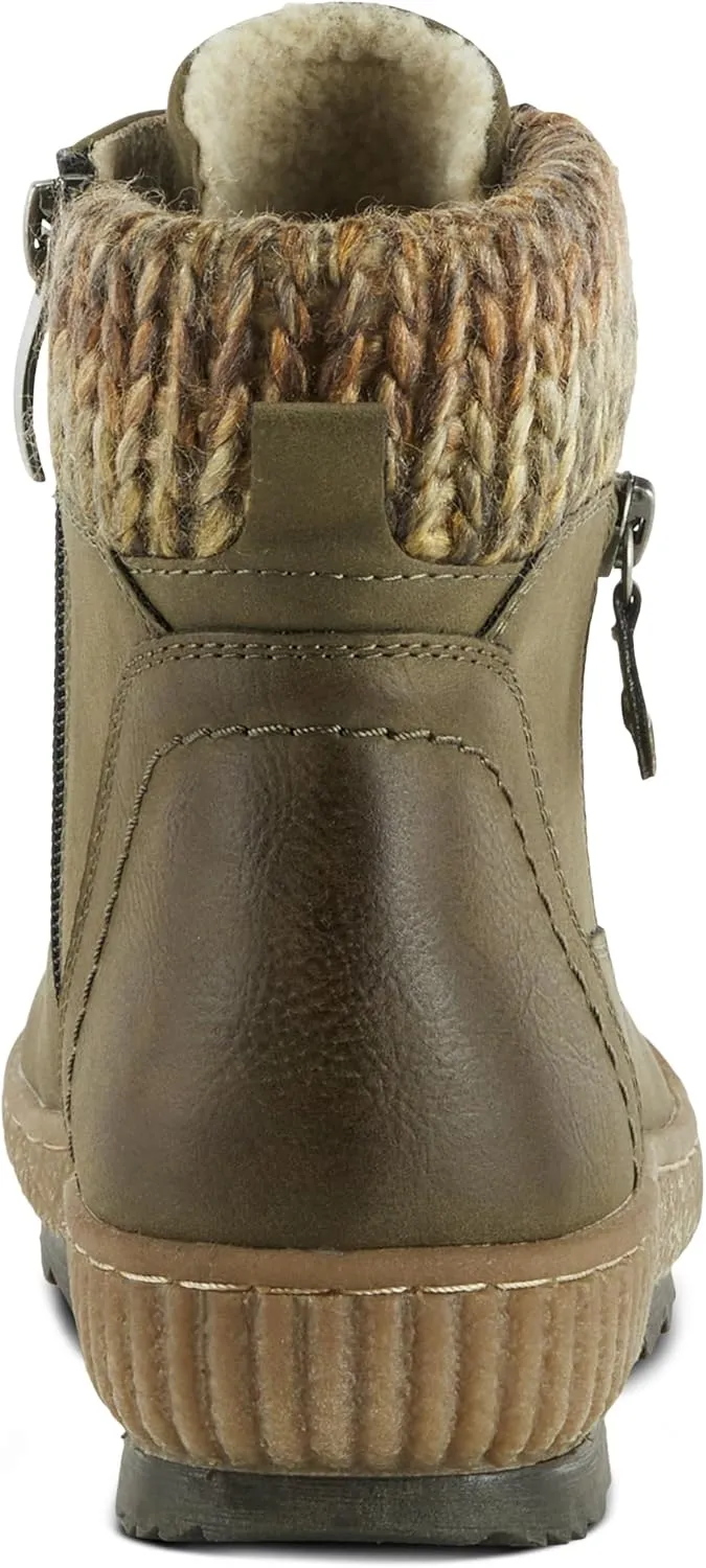Spring Step Relife Karlene Waterproof Ankle Boots for Women | Shoes for Women with Sweater Top, Decorative Zipper and Cozy Sherpa Lining