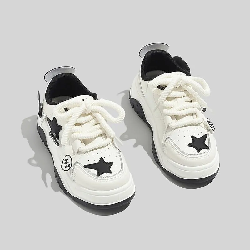 Star Shoes Walking Sneakers Women Chunky Sole Y2K Aesthetic Cute Big Toe Cap Comfort Insole Anti-Slip US4-8