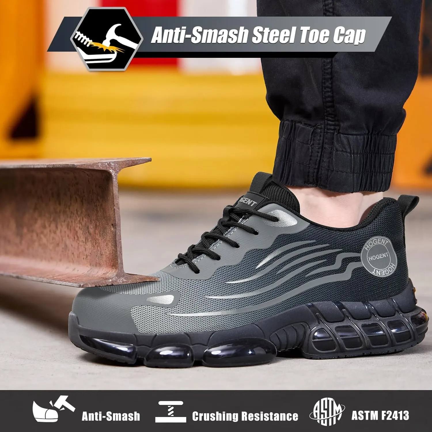 Steel Toe Shoes for Men Women Composite Toe Work Sneakers Indestructible Safety Tennis Shoes Lightweight Breathable Construction Sneakers Puncture Proof Air Cushion Ergonomic Design