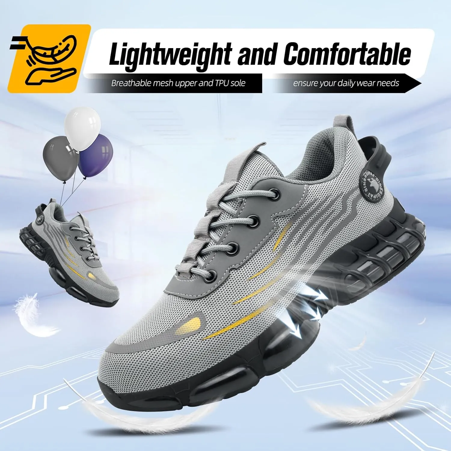 Steel Toe Shoes for Men Women,Work Shoes with Air Cushion,Prestivos Shoes Safety Shoes,Lightweight Steel Toe Sneakers for Men
