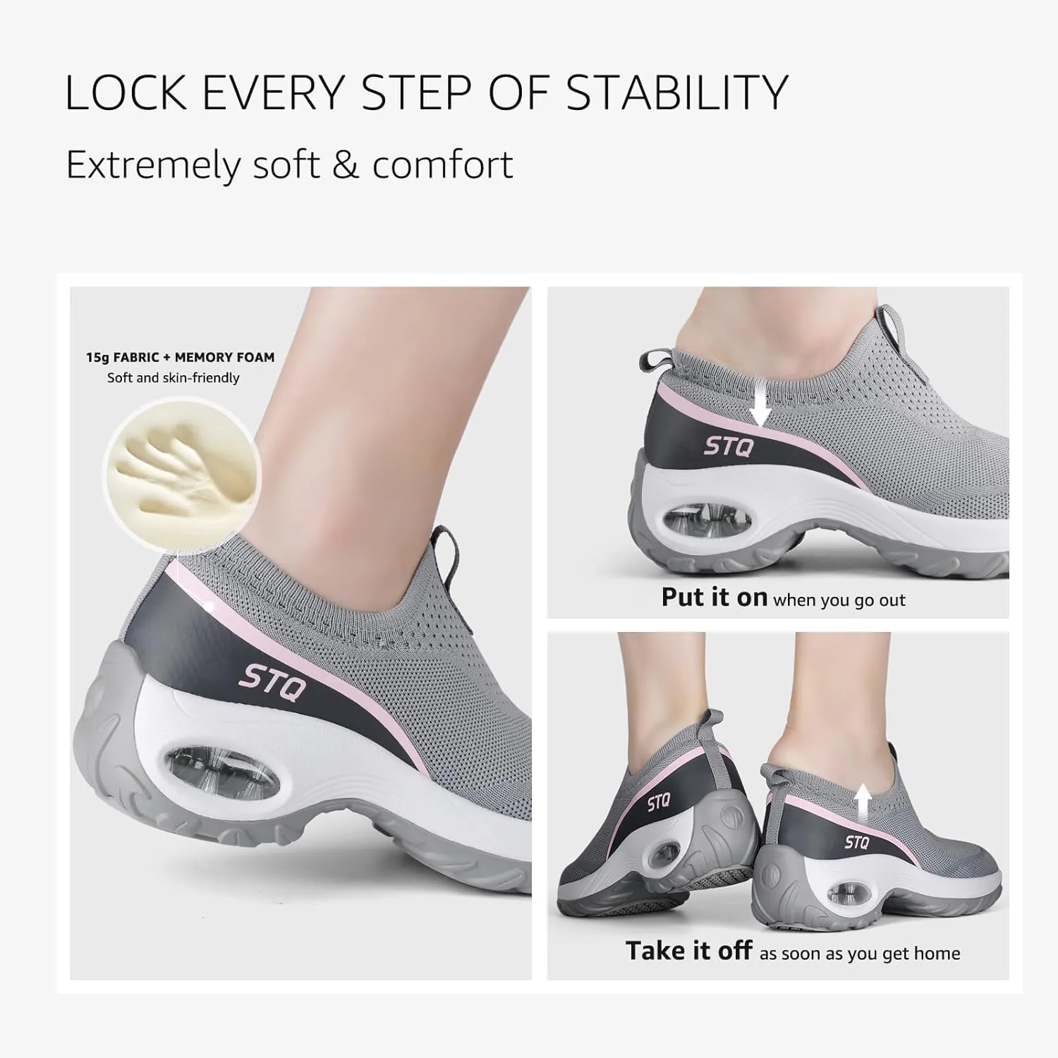 STQ Slip on Walking Shoes for Women Arch Support Mesh Comfy Work Shoes