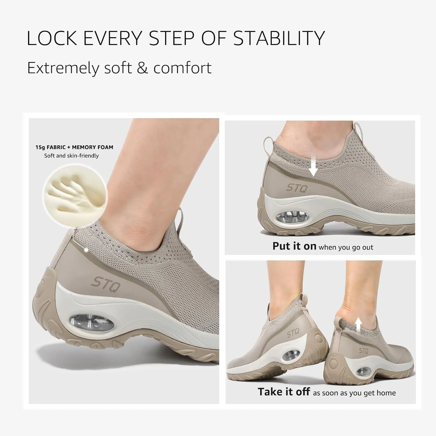 STQ Slip on Walking Shoes for Women Arch Support Mesh Comfy Work Shoes