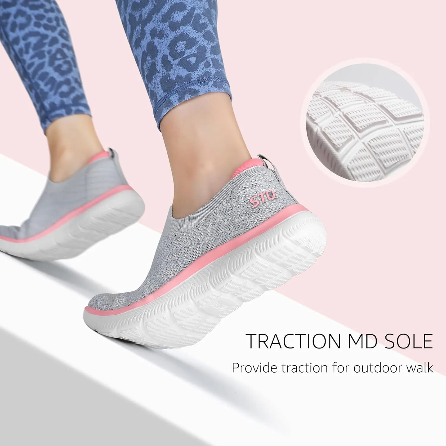 STQ Walking Shoes for Women Arch Support Comfort Lightweight Slip on Sneakers with Memory Foam