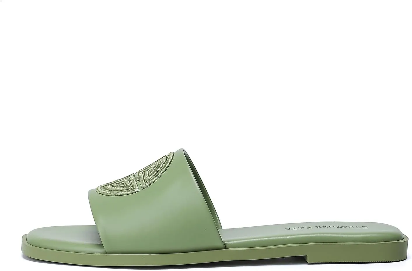 Stratuxx Kaze Womens Flat Sandals Dressy Summer Slide Dress Sandals Comfortable Cute Leather Black Sandals for Women