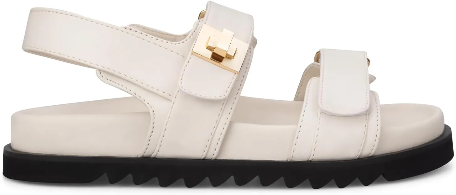 STUNAHOME Women's Flat Platform Sandals Adjustable Double Strap Slip on Leather Open Toe Footbed Sandals