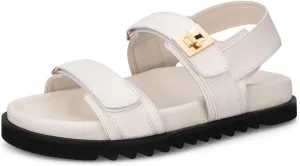 STUNAHOME Women's Flat Platform Sandals Adjustable Double Strap Slip on Leather Open Toe Footbed Sandals
