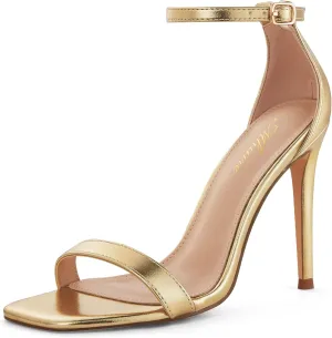 Stylish 4 IN Square Open Toe Ankle Strap Stiletto Heels for Women Plain Trendy Strappy Heeled Sandals