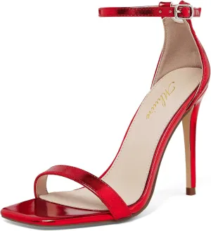 Stylish 4 IN Square Open Toe Ankle Strap Stiletto Heels for Women Plain Trendy Strappy Heeled Sandals