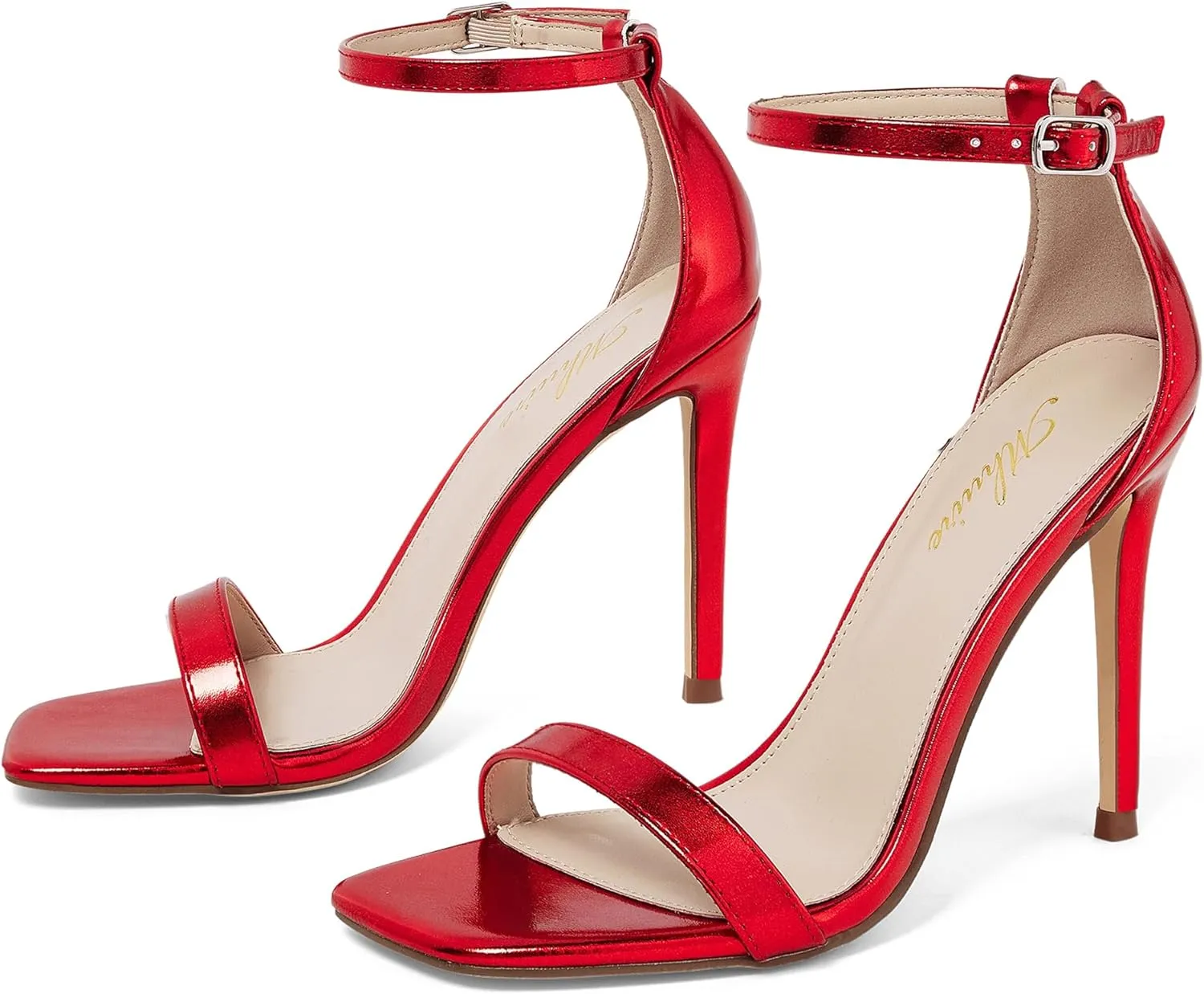 Stylish 4 IN Square Open Toe Ankle Strap Stiletto Heels for Women Plain Trendy Strappy Heeled Sandals