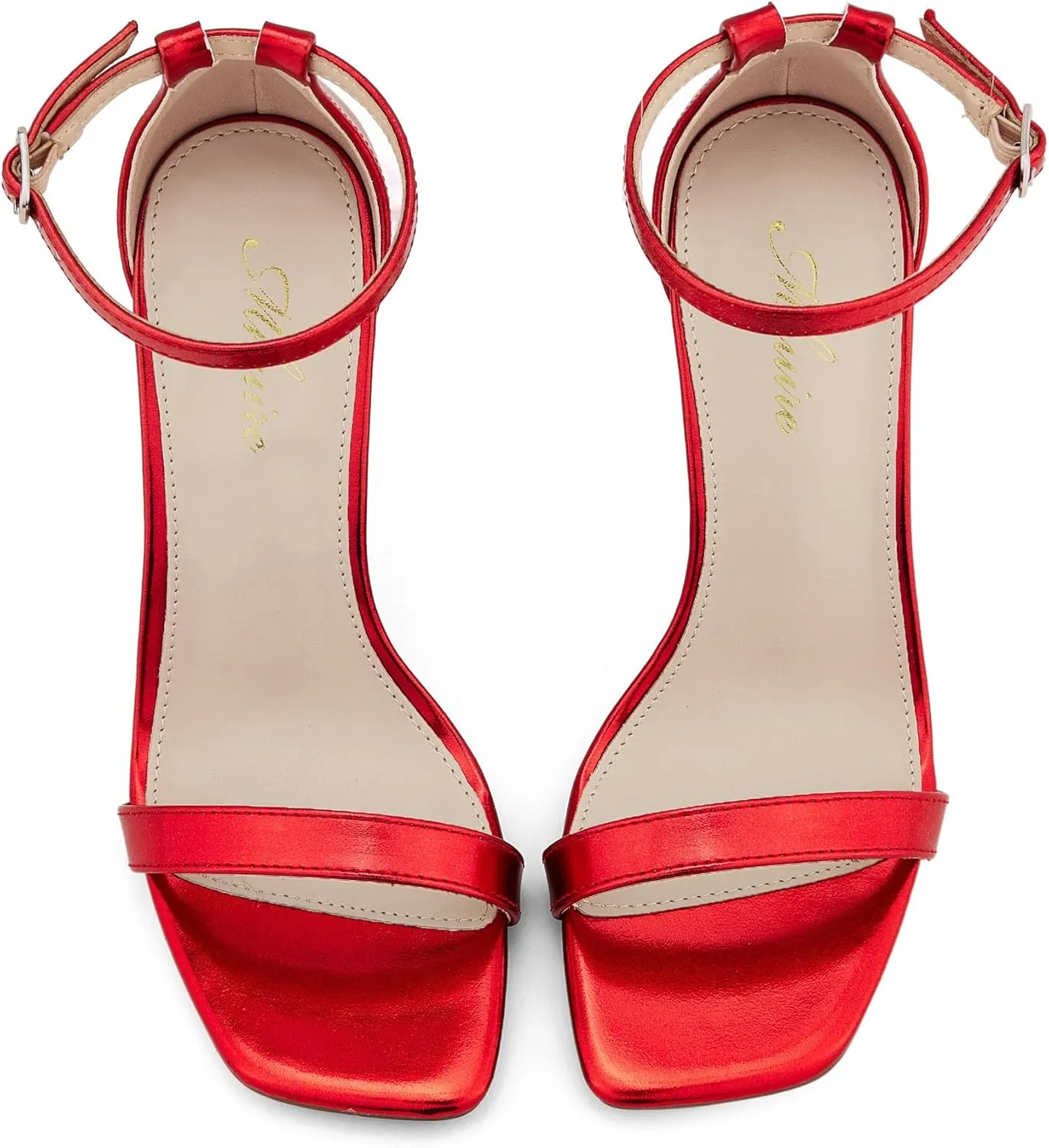 Stylish 4 IN Square Open Toe Ankle Strap Stiletto Heels for Women Plain Trendy Strappy Heeled Sandals