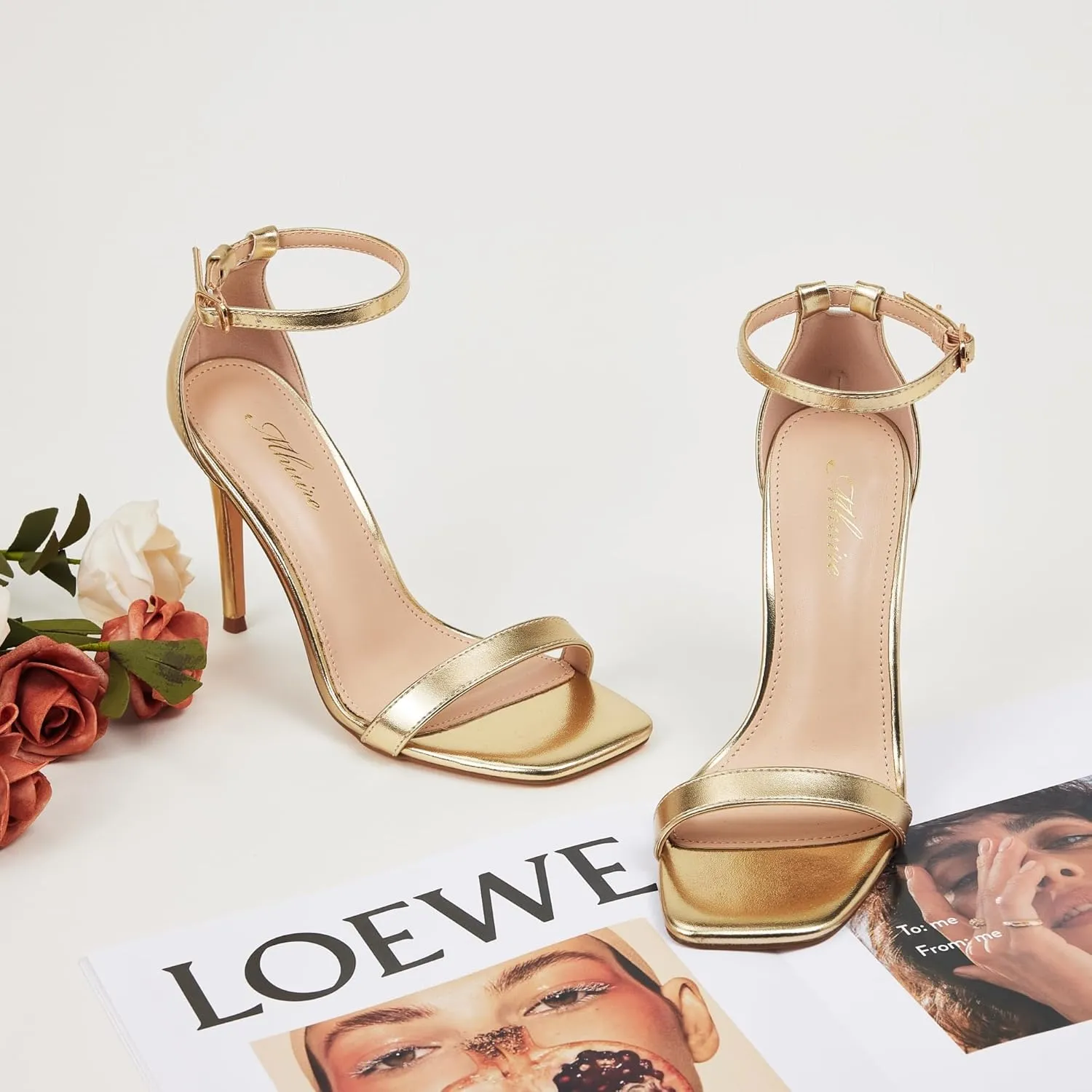 Stylish 4 IN Square Open Toe Ankle Strap Stiletto Heels for Women Plain Trendy Strappy Heeled Sandals