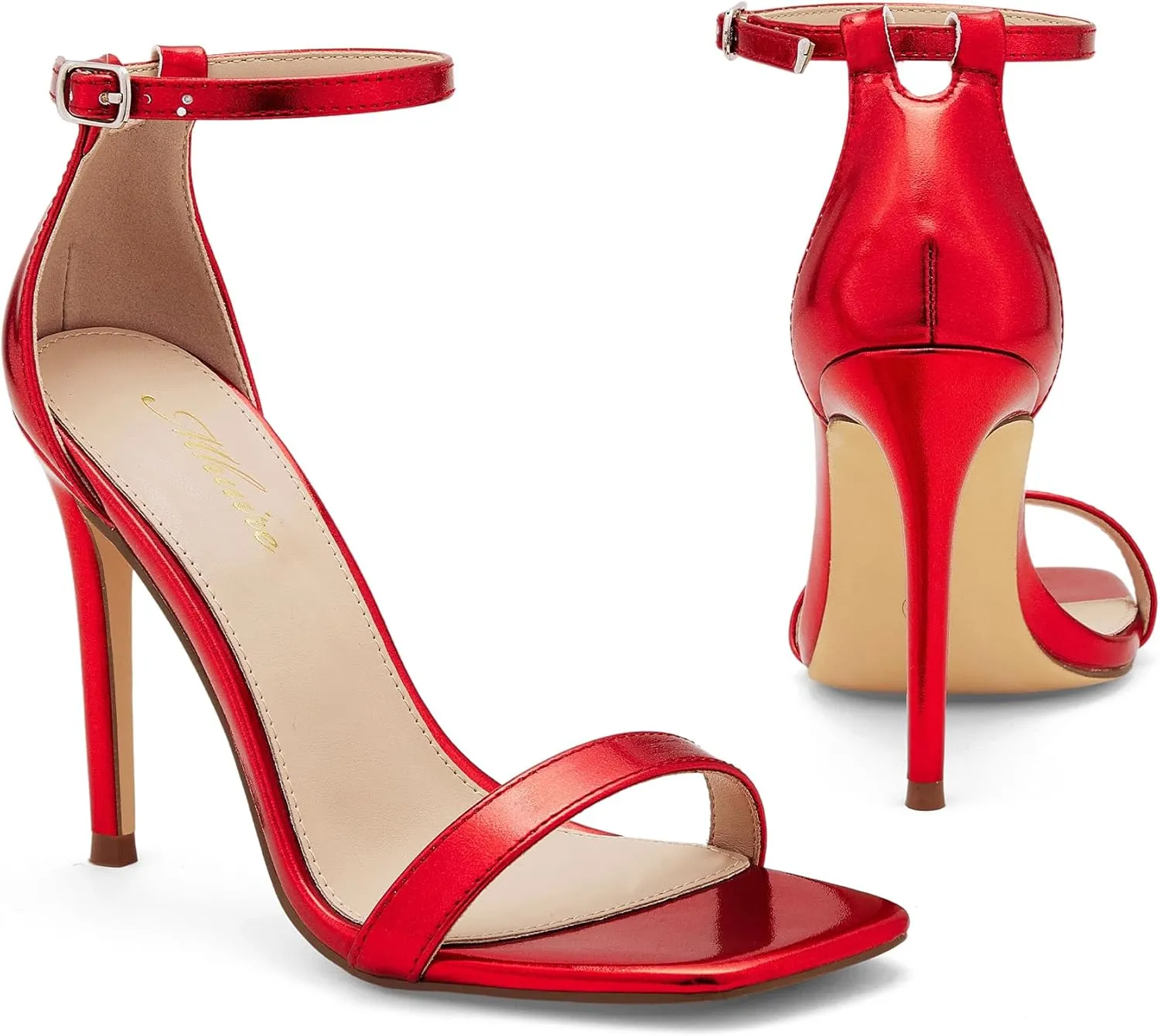 Stylish 4 IN Square Open Toe Ankle Strap Stiletto Heels for Women Plain Trendy Strappy Heeled Sandals
