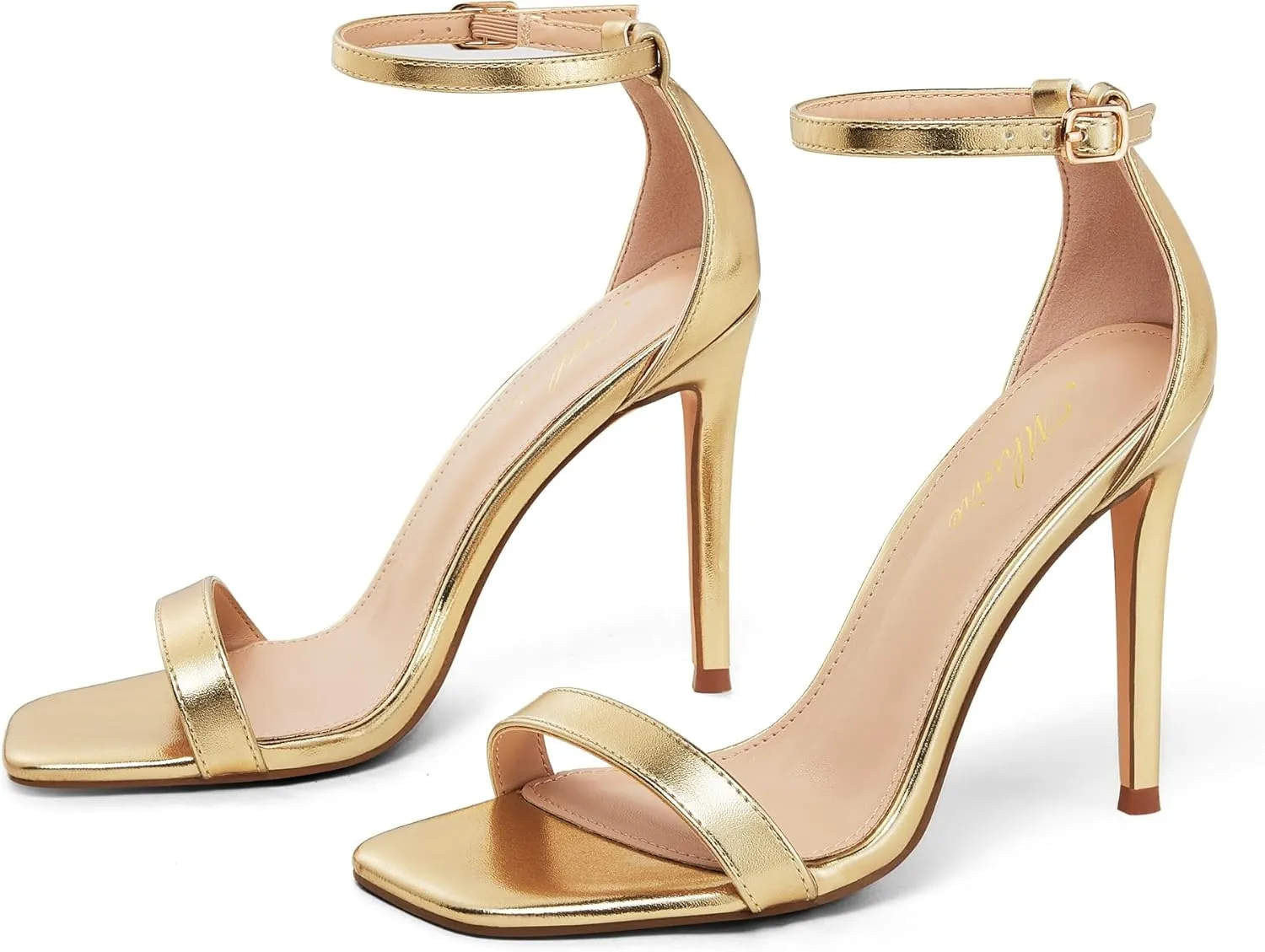 Stylish 4 IN Square Open Toe Ankle Strap Stiletto Heels for Women Plain Trendy Strappy Heeled Sandals