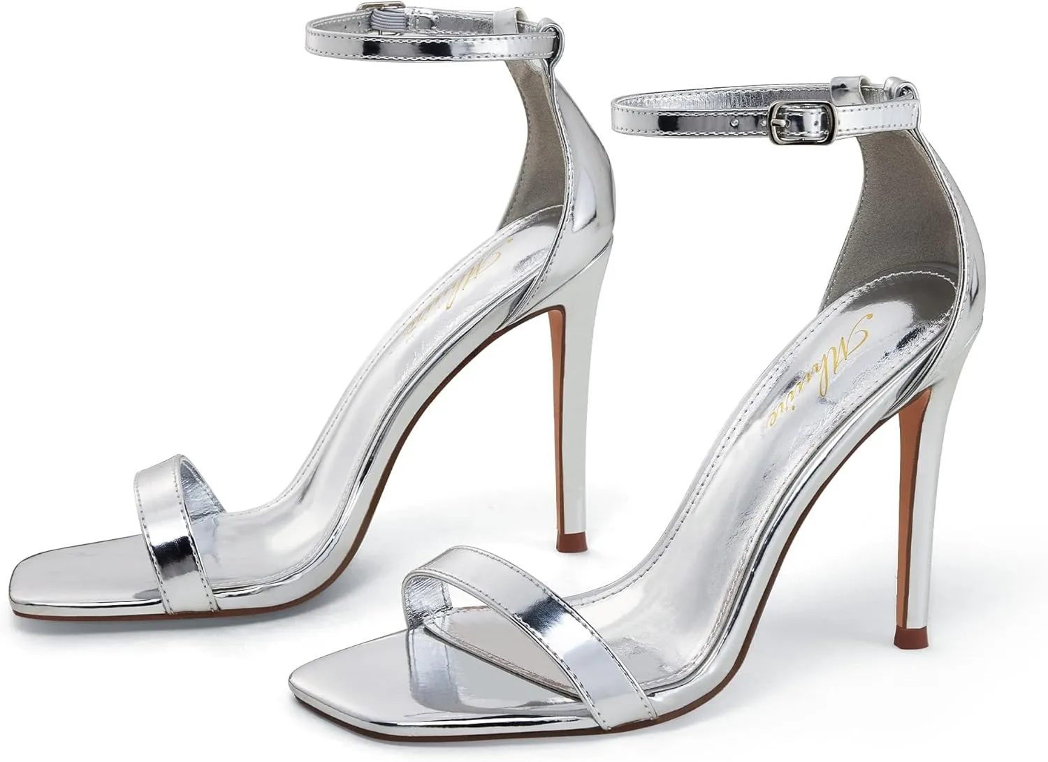 Stylish 4 IN Square Open Toe Ankle Strap Stiletto Heels for Women Plain Trendy Strappy Heeled Sandals