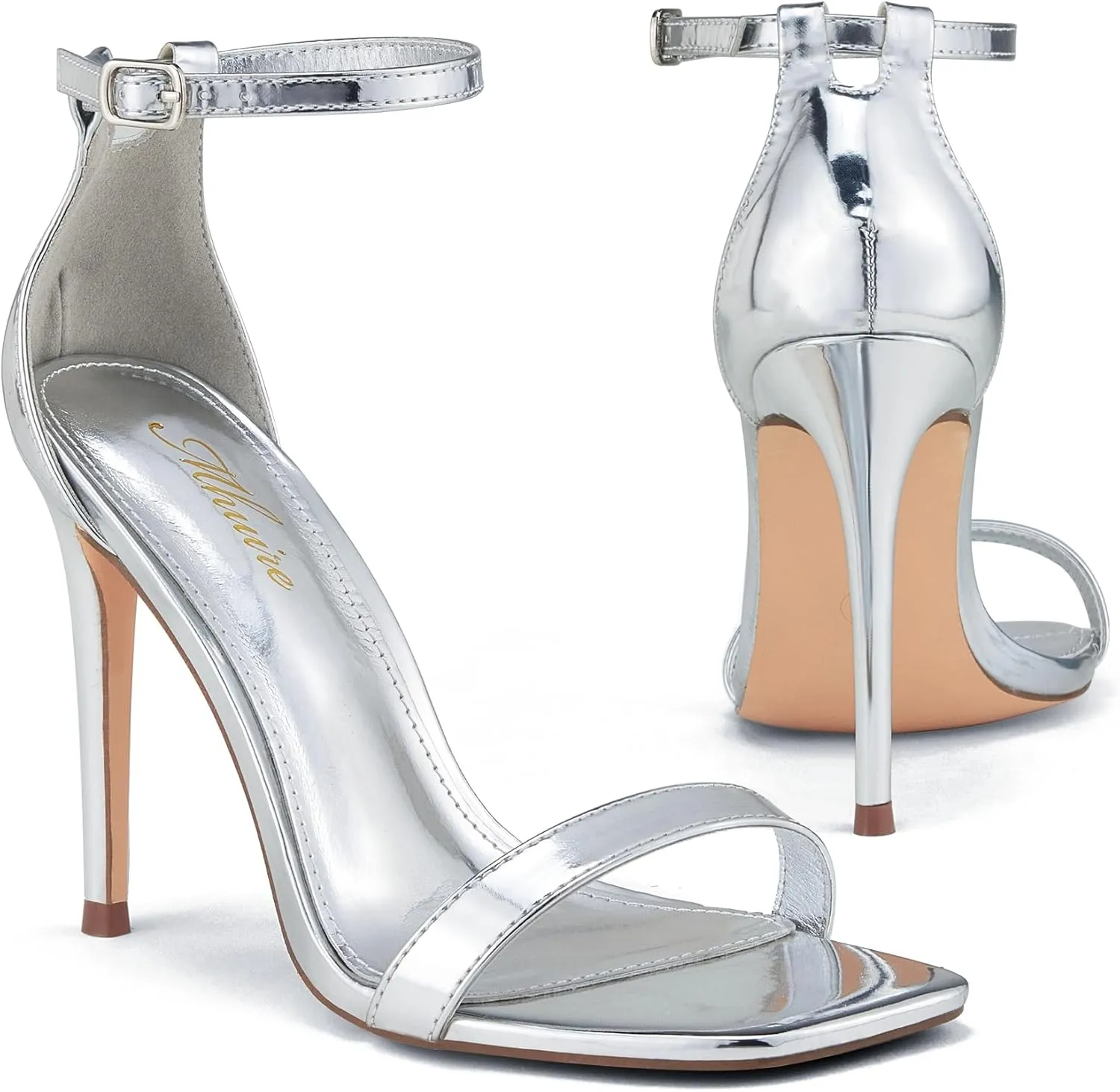 Stylish 4 IN Square Open Toe Ankle Strap Stiletto Heels for Women Plain Trendy Strappy Heeled Sandals