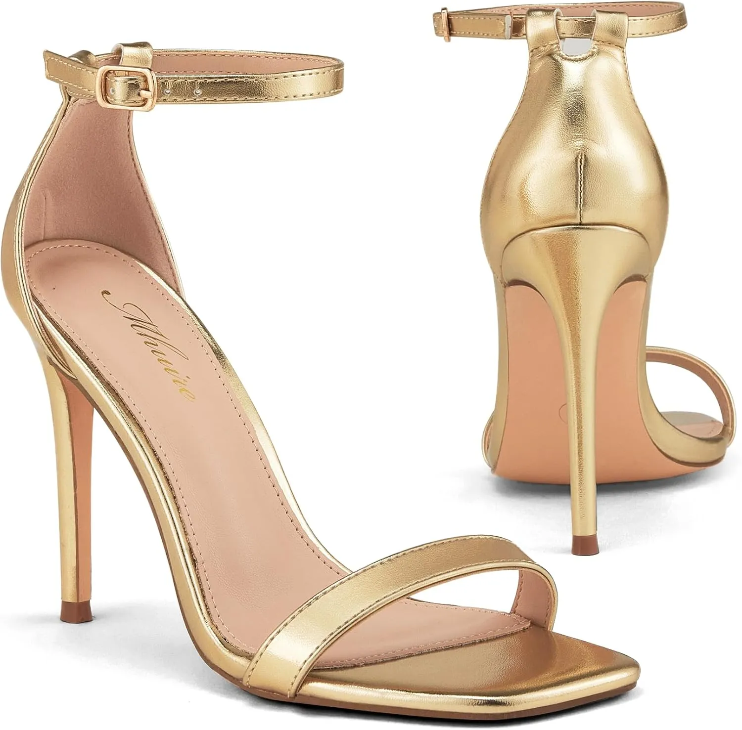 Stylish 4 IN Square Open Toe Ankle Strap Stiletto Heels for Women Plain Trendy Strappy Heeled Sandals
