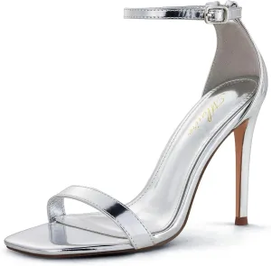 Stylish 4 IN Square Open Toe Ankle Strap Stiletto Heels for Women Plain Trendy Strappy Heeled Sandals