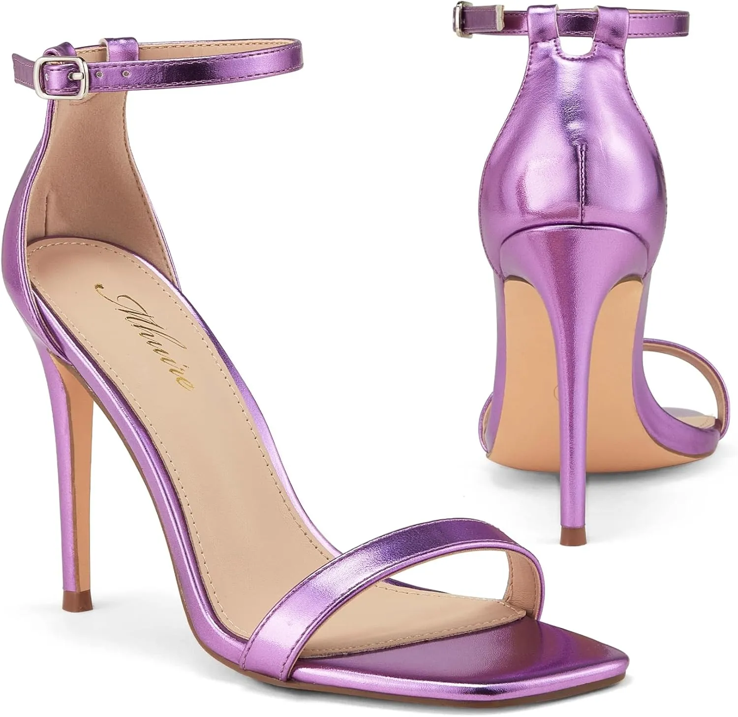 Stylish 4 IN Square Open Toe Ankle Strap Stiletto Heels for Women Plain Trendy Strappy Heeled Sandals