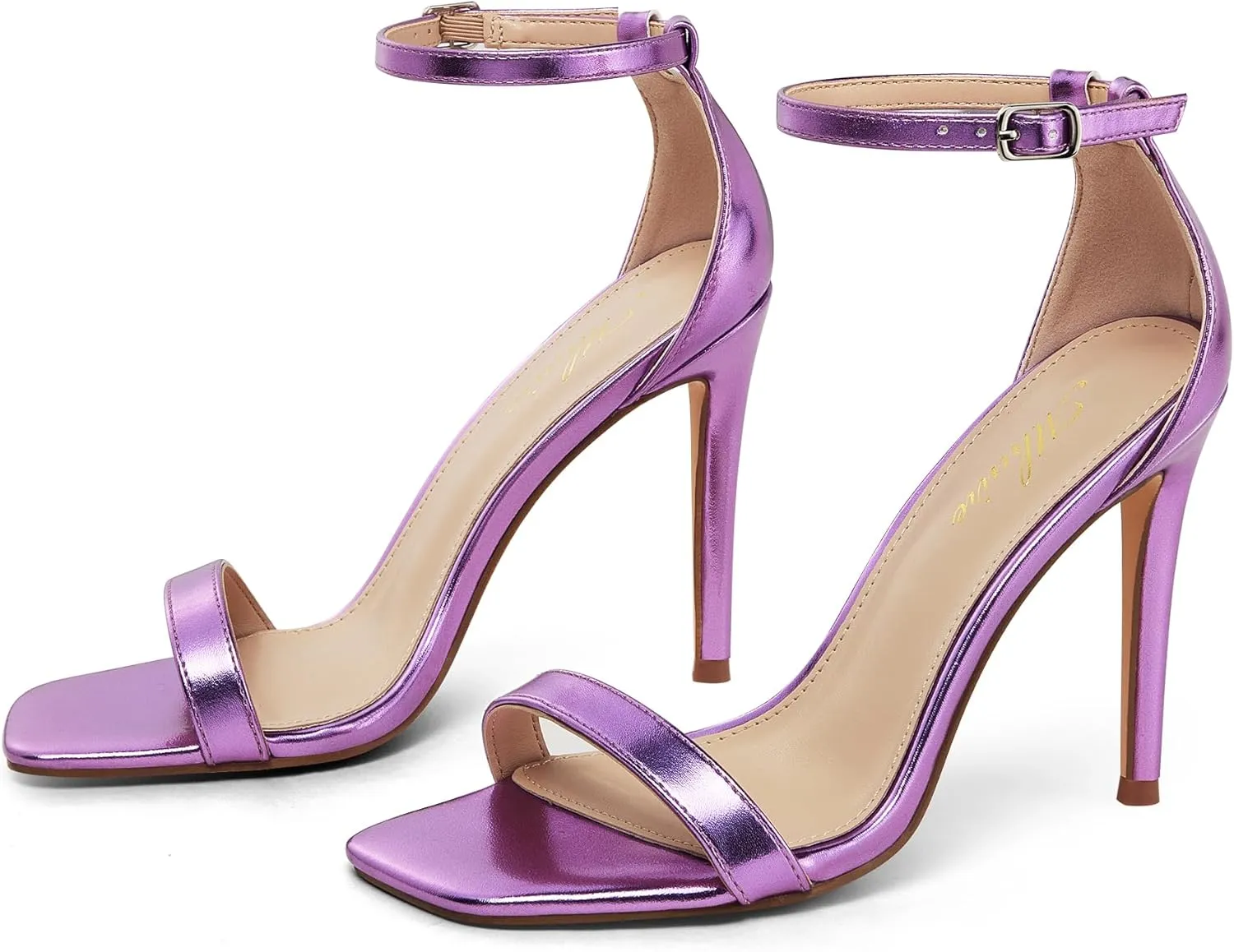 Stylish 4 IN Square Open Toe Ankle Strap Stiletto Heels for Women Plain Trendy Strappy Heeled Sandals