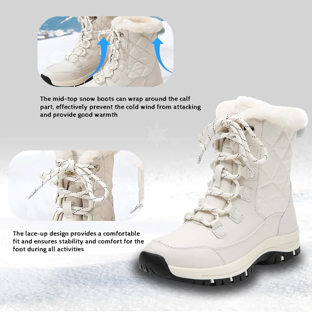 Succttssful Womens Snow Boots Mid-Calf Winter Boots Ladies Waterproof Warm Fur Lined Non-Slip Warm Boots For Work Walking Hiking Outdoor