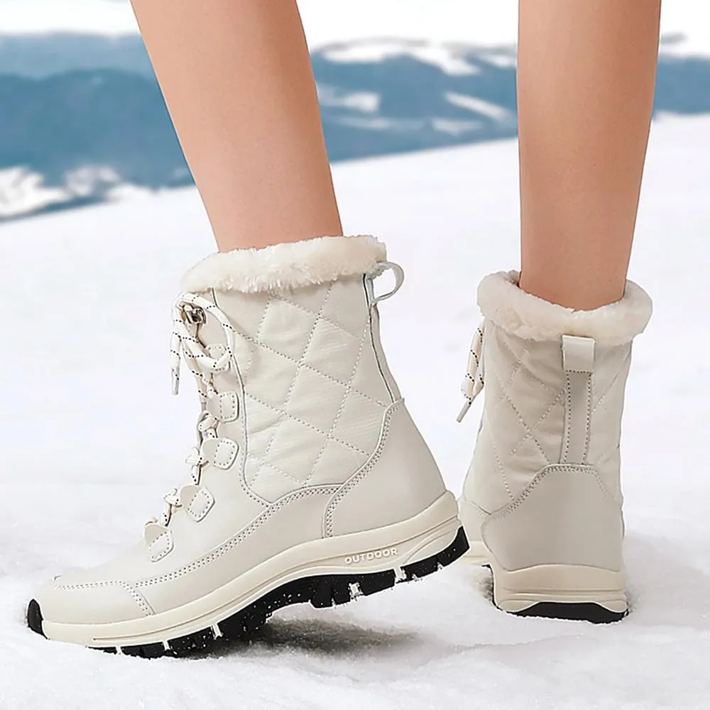 Succttssful Womens Snow Boots Mid-Calf Winter Boots Ladies Waterproof Warm Fur Lined Non-Slip Warm Boots For Work Walking Hiking Outdoor
