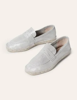 Suede Loafer Espadrilles-Silver Metallic