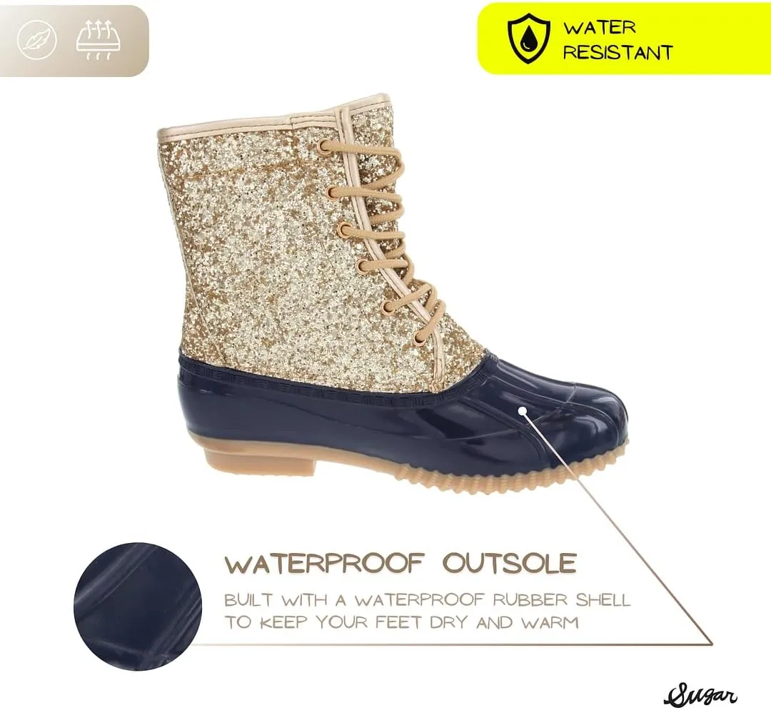Sugar Women's Glitter Duck Boots | Stylish Lace-Up, Cozy Traction Sole | Perfect for Cold, Rainy, or Snowy Days | Trendy Booties - Skipper