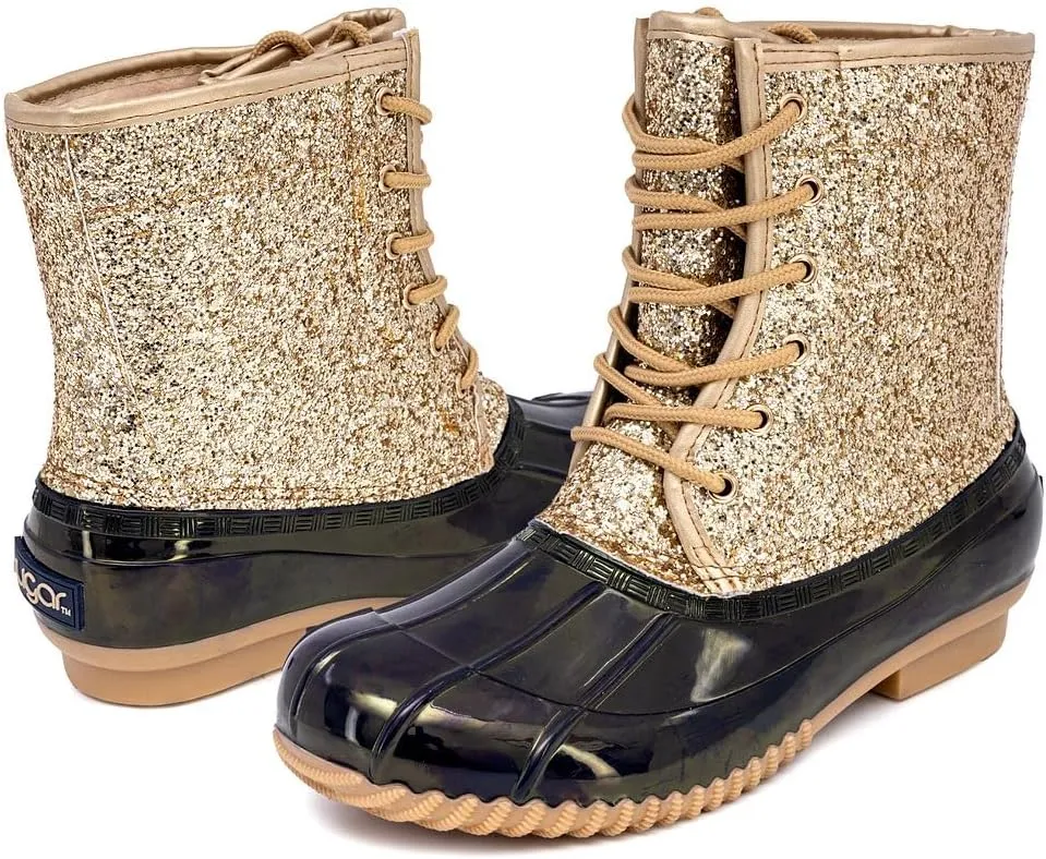 Sugar Women's Glitter Duck Boots | Stylish Lace-Up, Cozy Traction Sole | Perfect for Cold, Rainy, or Snowy Days | Trendy Booties - Skipper