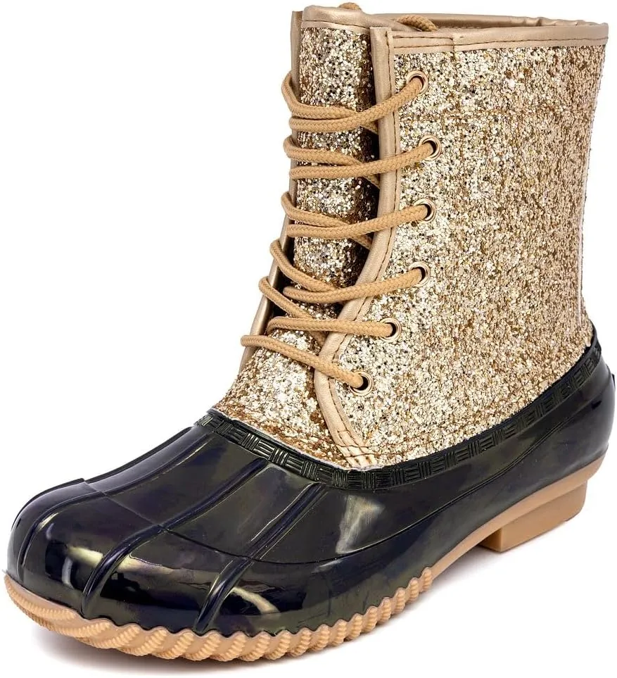 Sugar Women's Glitter Duck Boots | Stylish Lace-Up, Cozy Traction Sole | Perfect for Cold, Rainy, or Snowy Days | Trendy Booties - Skipper