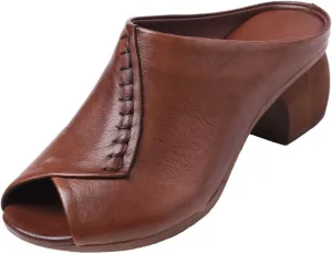 Summer Soft Leather Retro Chunky Heel Outer Slippers Middle-Heel Soft Sole Middle-Aged Mother Shoes Comfortable and Breathable Sandals (Color : Auburn, Shoe Size : 7.5)