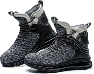 SYLPHID Men Steel Toe Sneakers Women Safety Shoes High top Work Shoe with Air Cushion Lightweight Breathable Puncture Proof