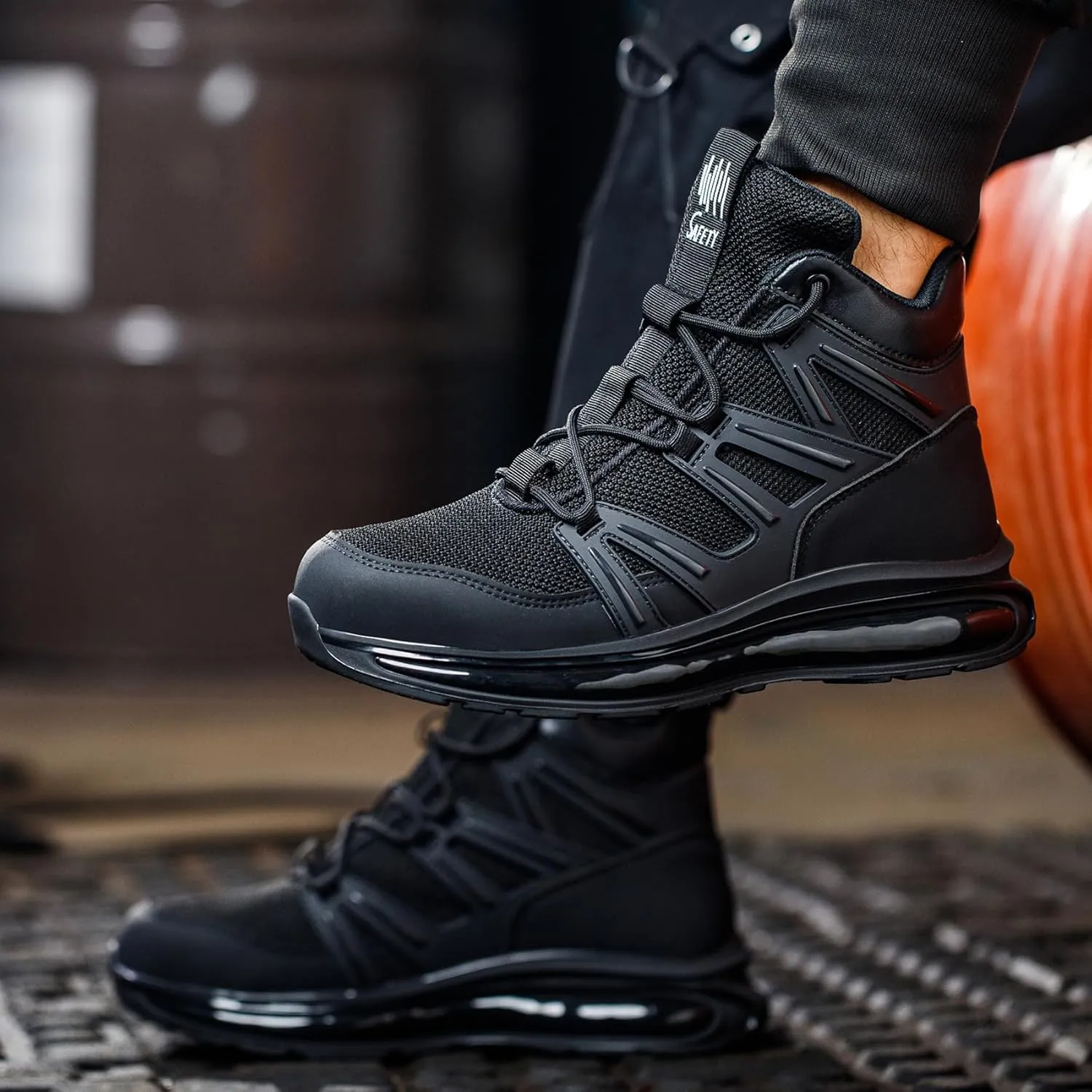 SYLPHID Men Steel Toe Sneakers Women Safety Shoes High top Work Shoe with Air Cushion Lightweight Breathable Puncture Proof