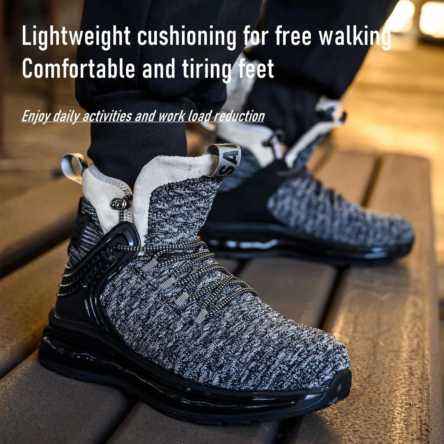SYLPHID Men Steel Toe Sneakers Women Safety Shoes High top Work Shoe with Air Cushion Lightweight Breathable Puncture Proof