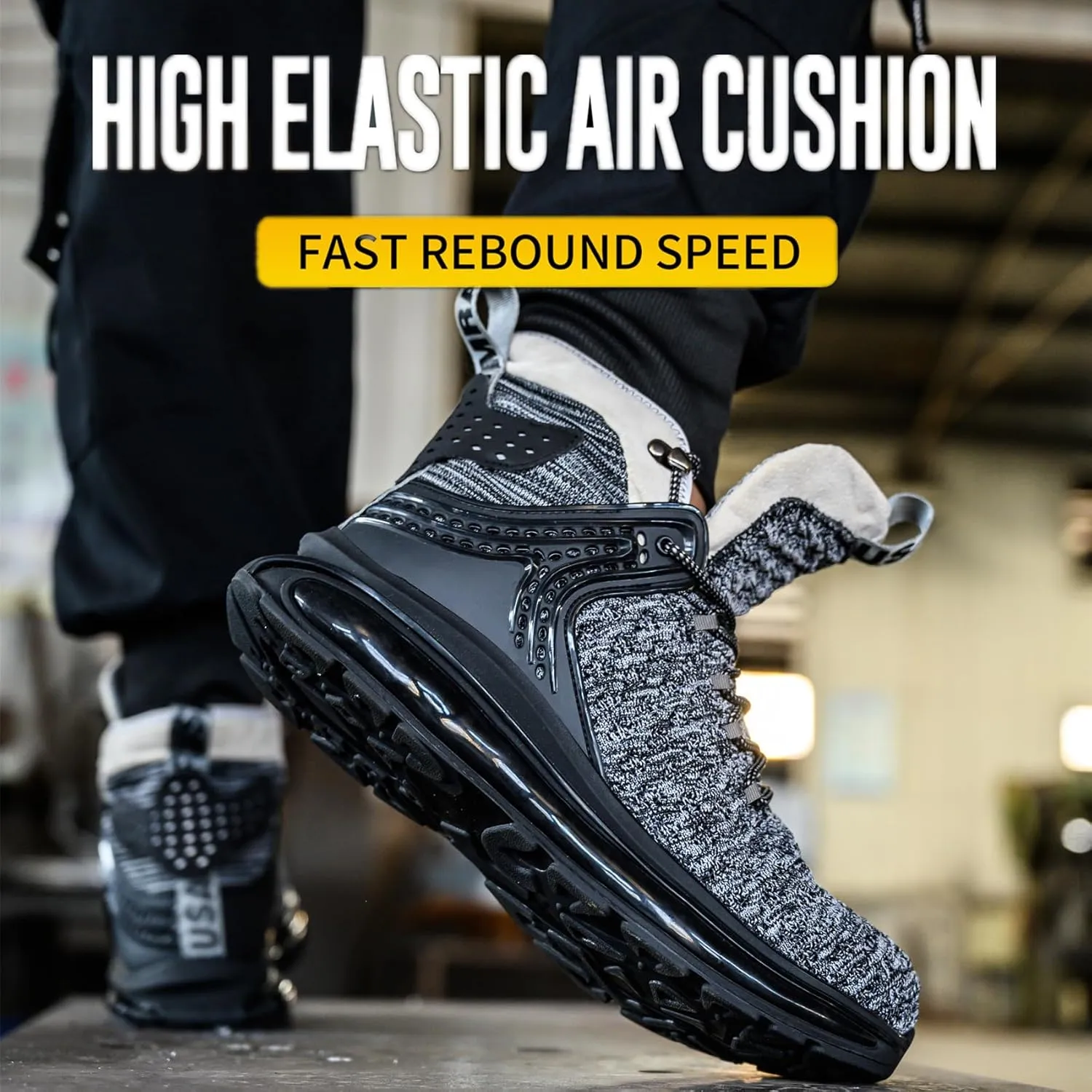 SYLPHID Men Steel Toe Sneakers Women Safety Shoes High top Work Shoe with Air Cushion Lightweight Breathable Puncture Proof
