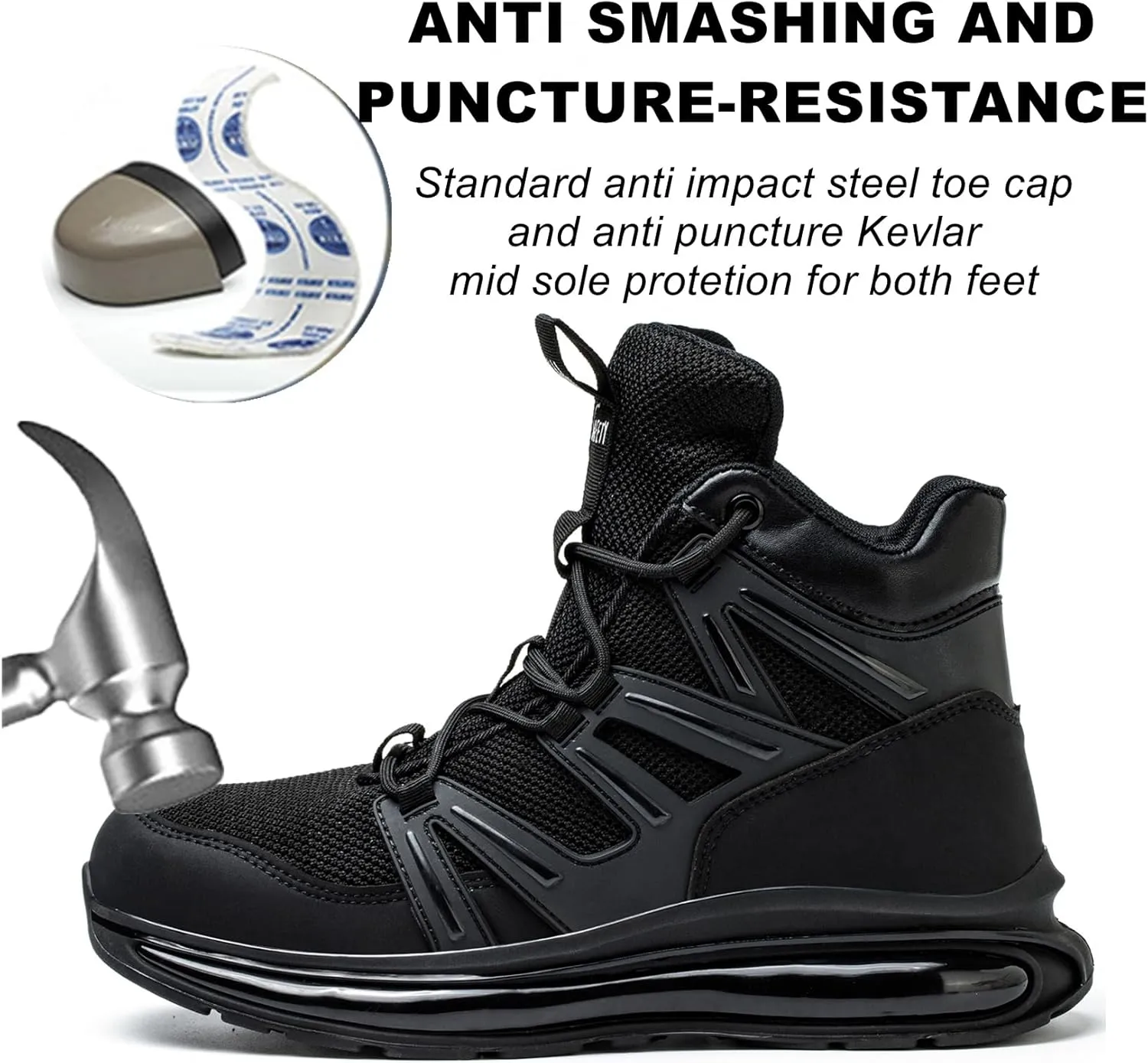 SYLPHID Men Steel Toe Sneakers Women Safety Shoes High top Work Shoe with Air Cushion Lightweight Breathable Puncture Proof