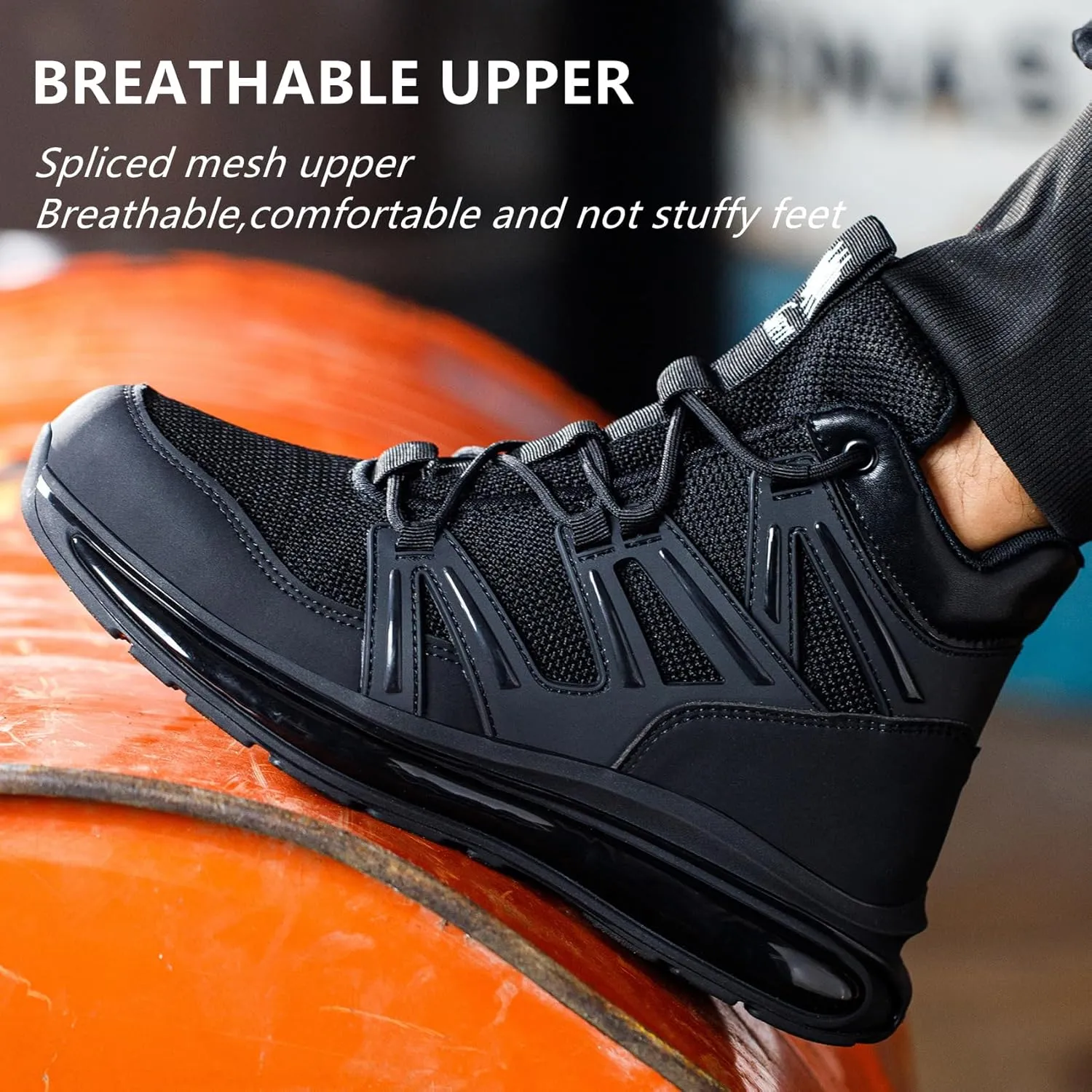 SYLPHID Men Steel Toe Sneakers Women Safety Shoes High top Work Shoe with Air Cushion Lightweight Breathable Puncture Proof