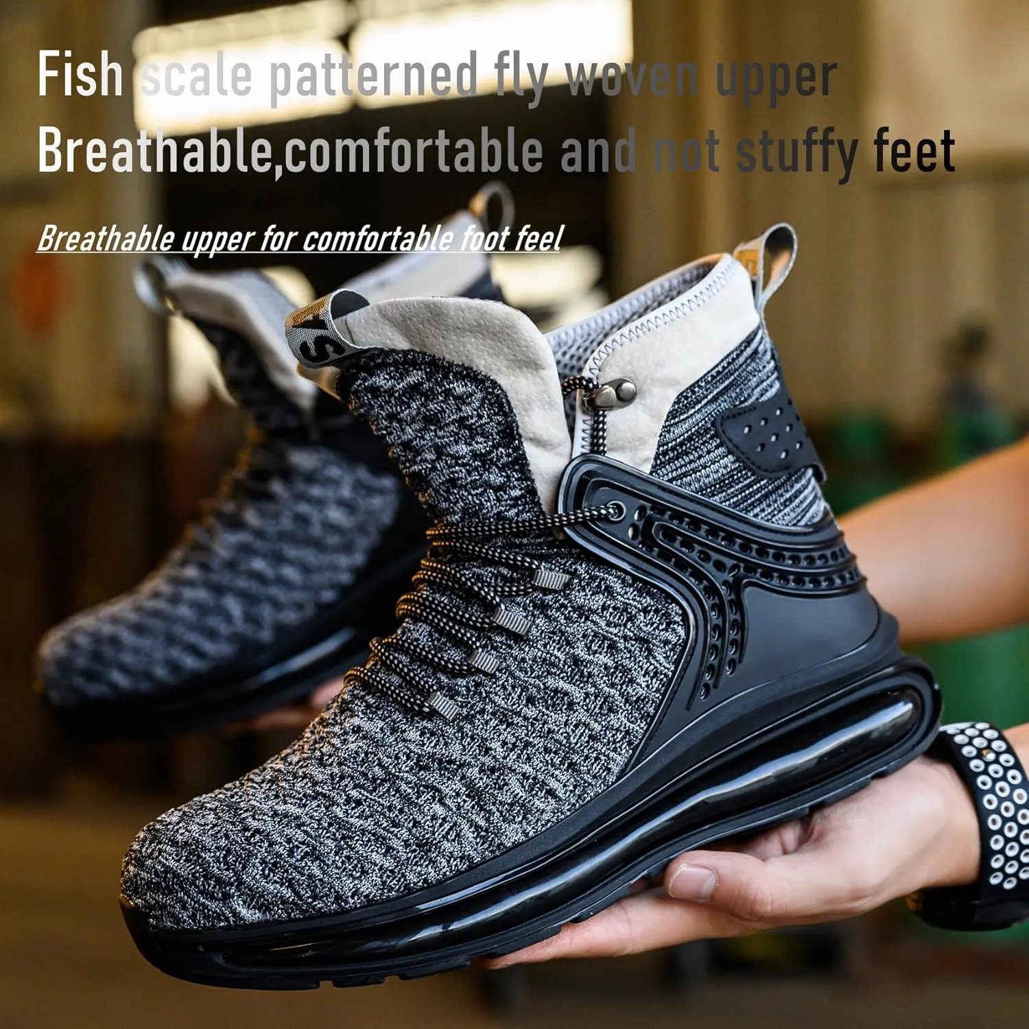 SYLPHID Men Steel Toe Sneakers Women Safety Shoes High top Work Shoe with Air Cushion Lightweight Breathable Puncture Proof