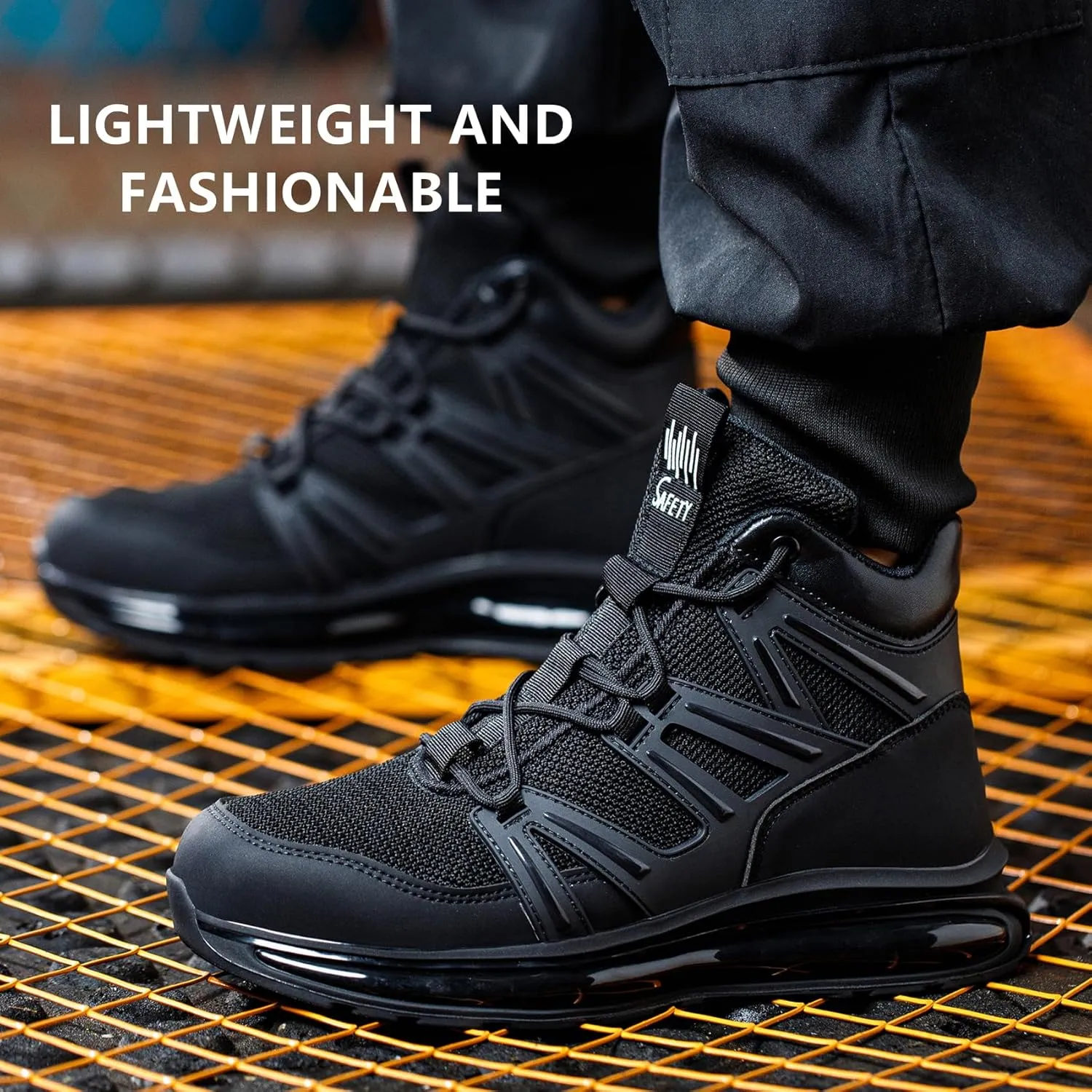 SYLPHID Men Steel Toe Sneakers Women Safety Shoes High top Work Shoe with Air Cushion Lightweight Breathable Puncture Proof