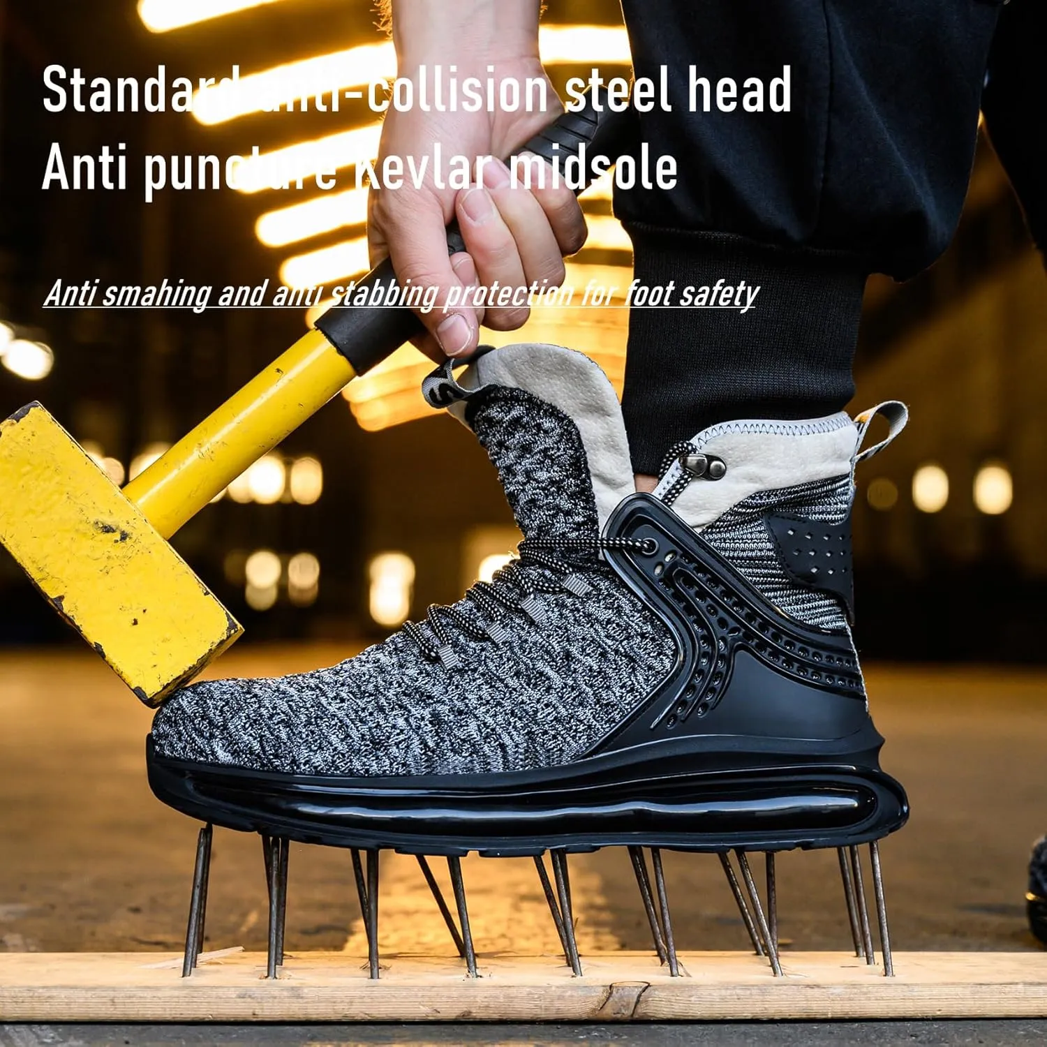 SYLPHID Men Steel Toe Sneakers Women Safety Shoes High top Work Shoe with Air Cushion Lightweight Breathable Puncture Proof