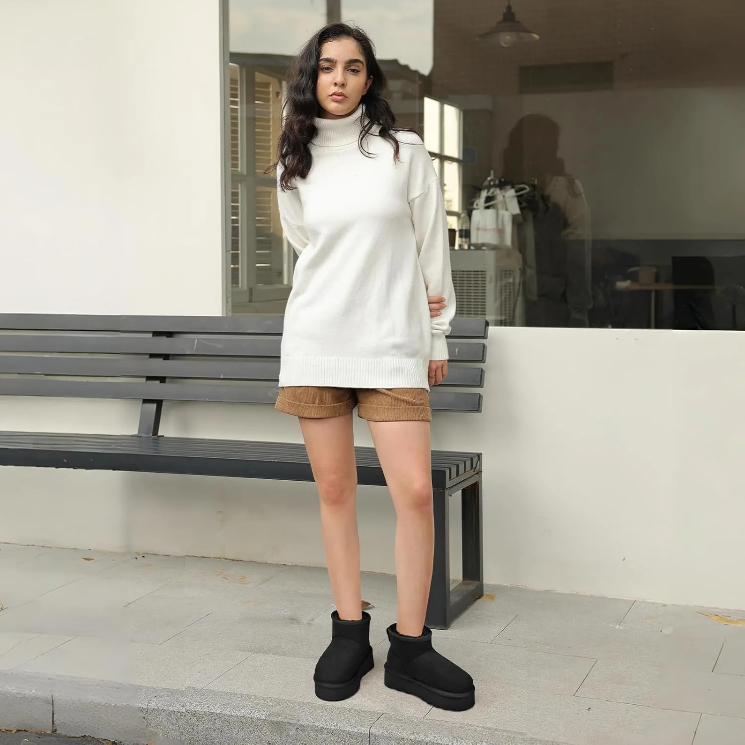 Tanamo Platform Mini Boots for Women Snow Boots Suede Leather, Ankle Boots Winter Boots Memory Foam Insole Fuzzy Lining Outdoor Indoor Anti-Slip