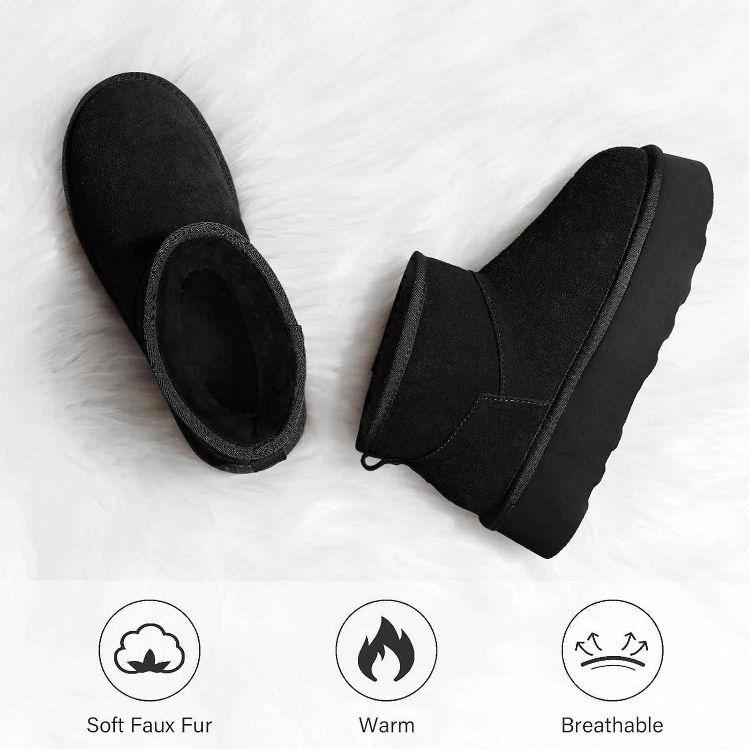Tanamo Platform Mini Boots for Women Snow Boots Suede Leather, Ankle Boots Winter Boots Memory Foam Insole Fuzzy Lining Outdoor Indoor Anti-Slip