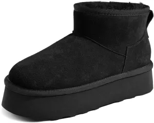 Tanamo Platform Mini Boots for Women Snow Boots Suede Leather, Ankle Boots Winter Boots Memory Foam Insole Fuzzy Lining Outdoor Indoor Anti-Slip